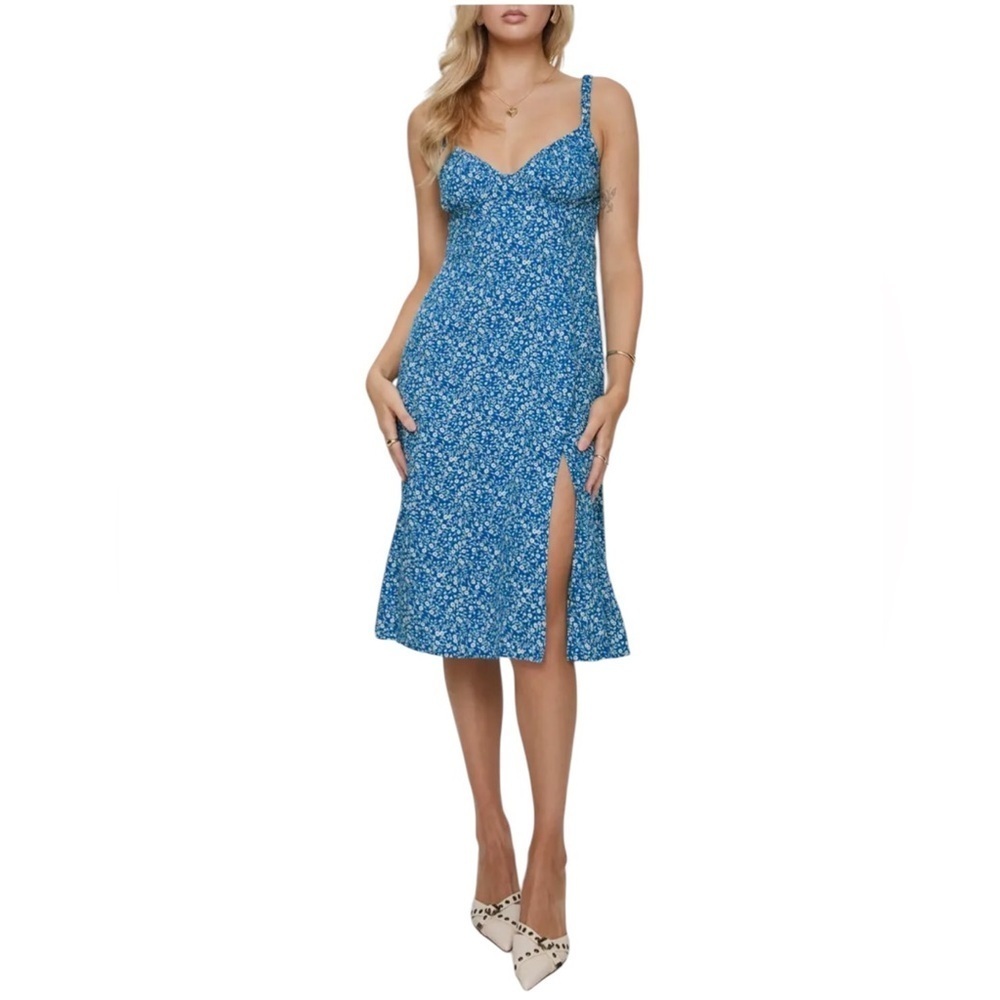 Princess Polly Georgia Blue Flroal Print Open Back Side Slit Midi Dress Size 10